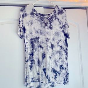 Gray Tie Dye Cross Neck Top